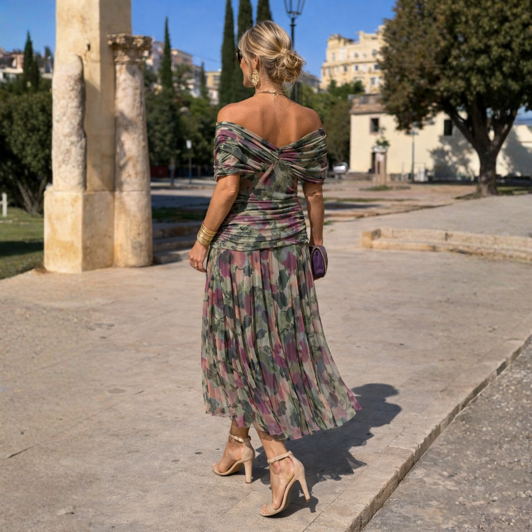 Norma | Vestido de Gasa con Hombros Caídos