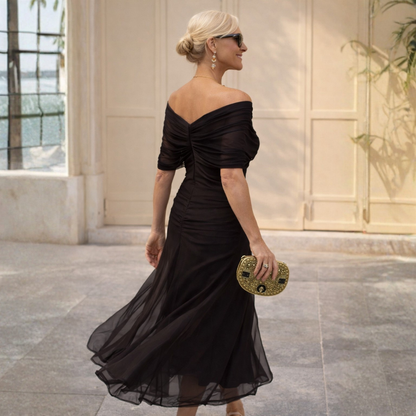 Norma | Vestido de Gasa con Hombros Caídos, Rojo