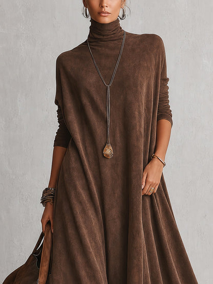 Piera | Vestido Largo Efecto Ante con Bajo de Encaje