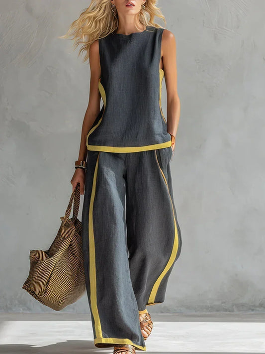 Úrsula | Conjunto de chaleco y pantalón chic y casual con acabados bicolor