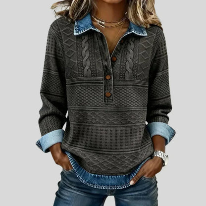 Azalea | Jersey de Punto Trenzado Vintage con Cuello, Azul Vintage