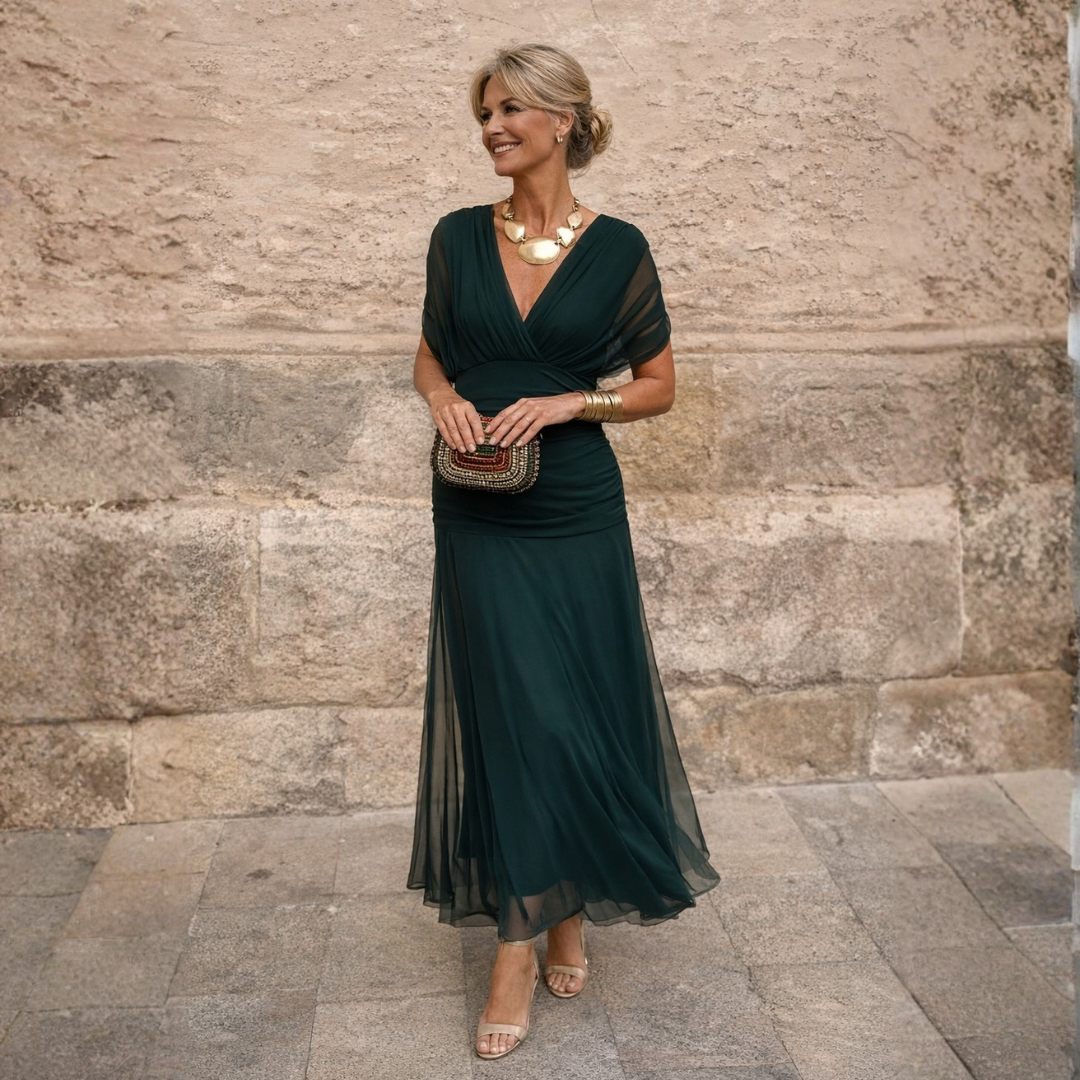 Norma | Vestido de Gasa con Hombros Caídos, Marrón Terracota