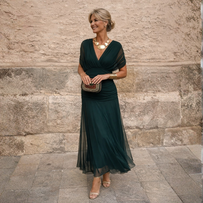 Norma | Vestido de Gasa con Hombros Caídos, Marrón Terracota