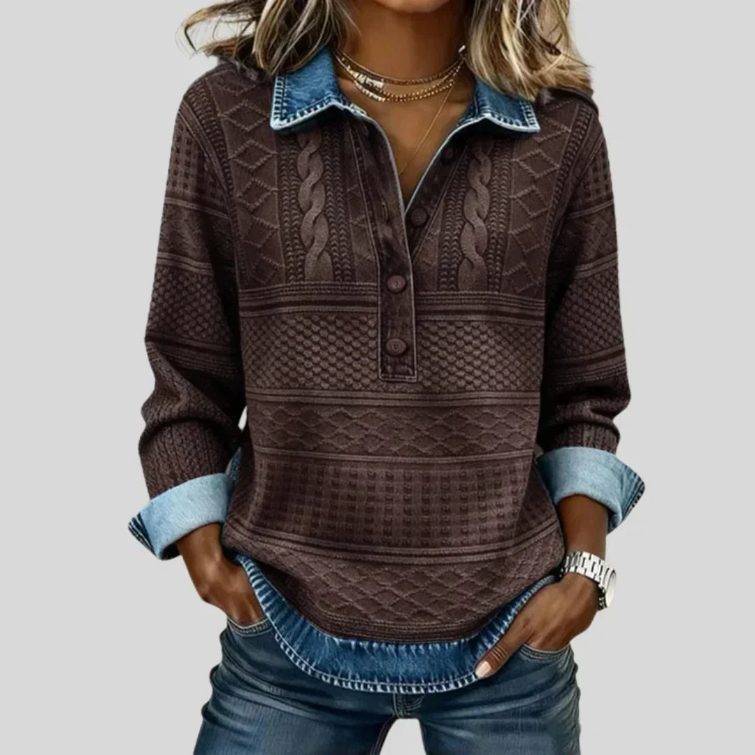 Azalea | Jersey de Punto Trenzado Vintage con Cuello
