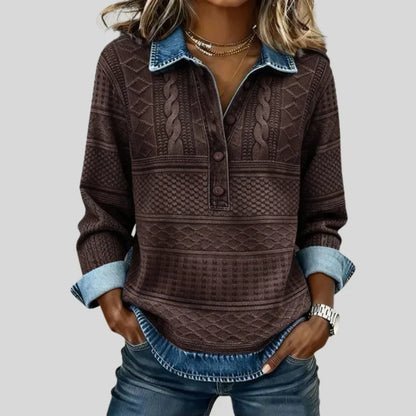 Azalea | Jersey de Punto Trenzado Vintage con Cuello, Azul Vintage