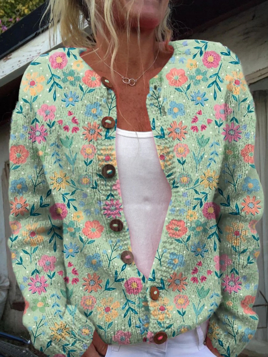 Foxfield | Cárdigan de Punto Vintage, Floral Pastel
