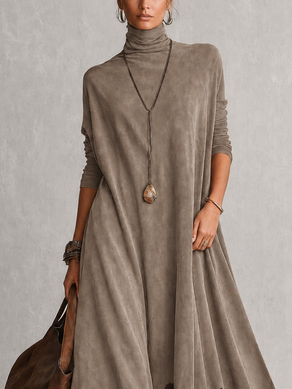 Piera | Vestido Largo Efecto Ante con Bajo de Encaje