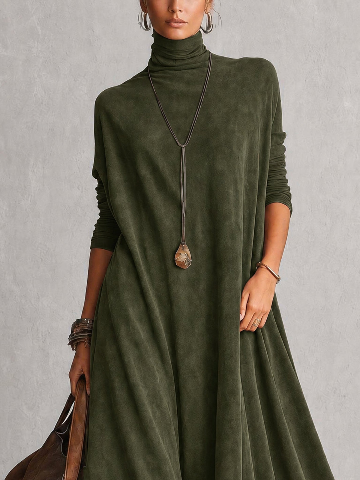 Piera | Vestido Largo Efecto Ante con Bajo de Encaje