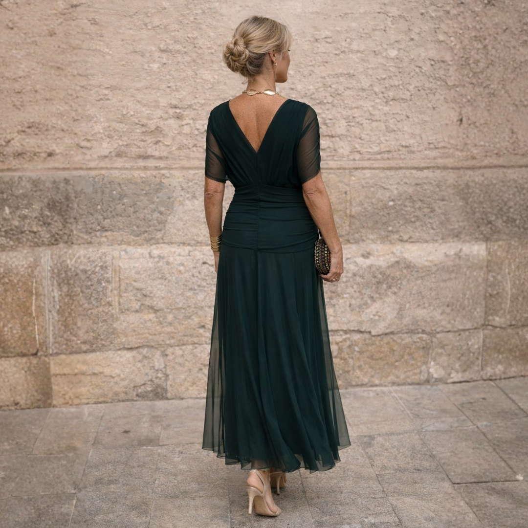Norma | Vestido de Gasa con Hombros Caídos