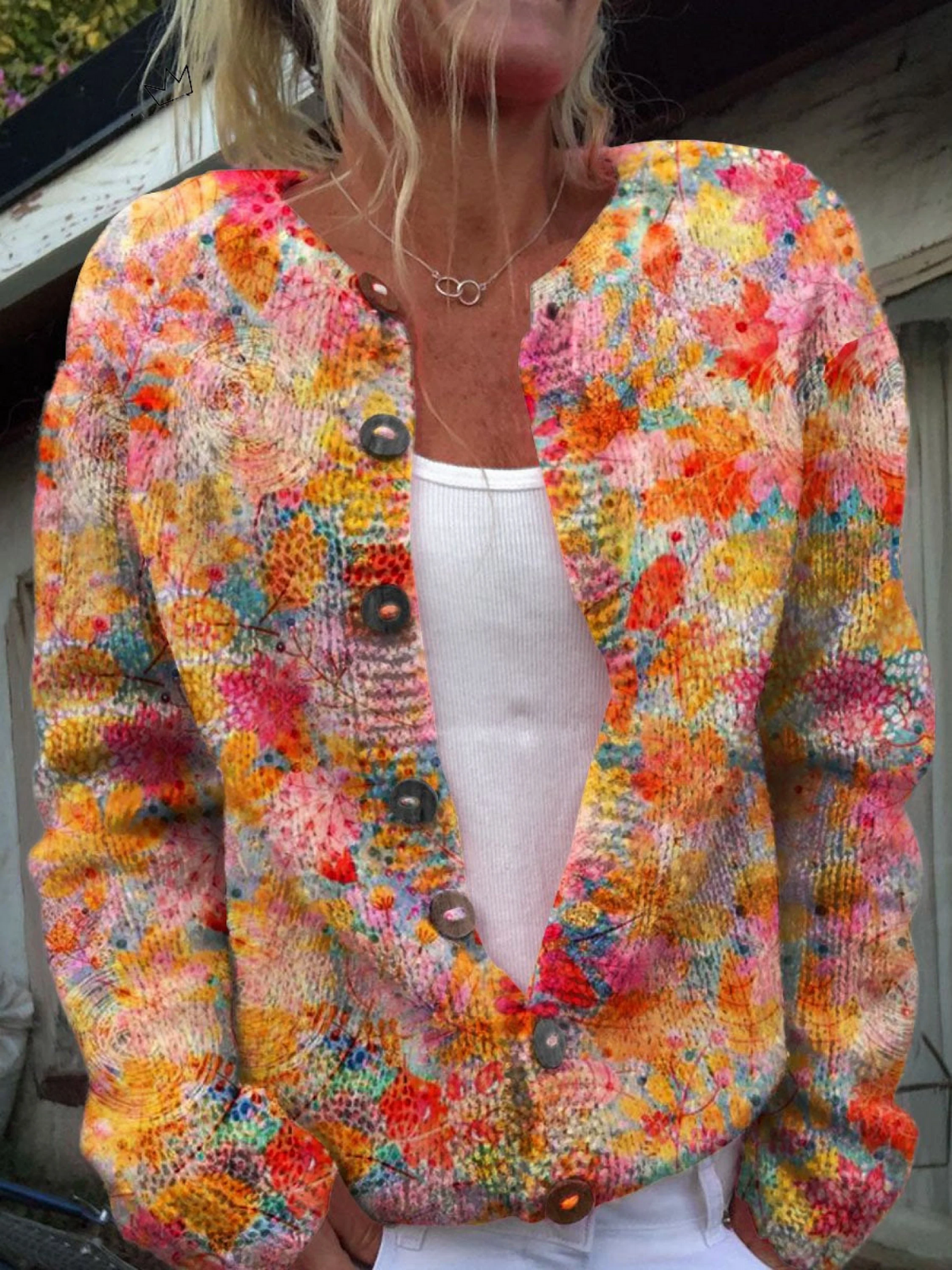 Helena | Cárdigan de Punto Vintage, Floral Pintado a Mano