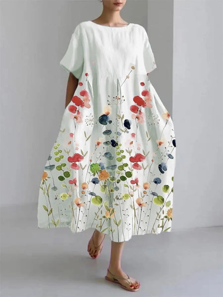 Vestido Floral de Verano Estampado Floral con Manga Abullonada