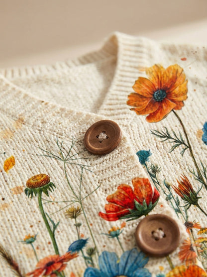 Tansy | Cárdigan de Punto Vintage, Flores Silvestres Multicolor
