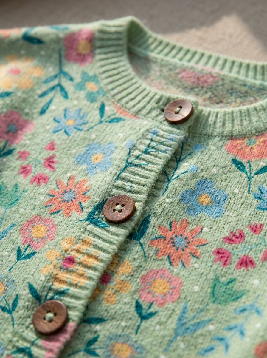 Foxfield | Cárdigan de Punto Vintage, Floral Pastel