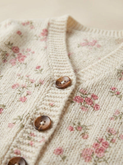 Evanthea | Cárdigan de Punto Vintage, Rosas sobre Crema