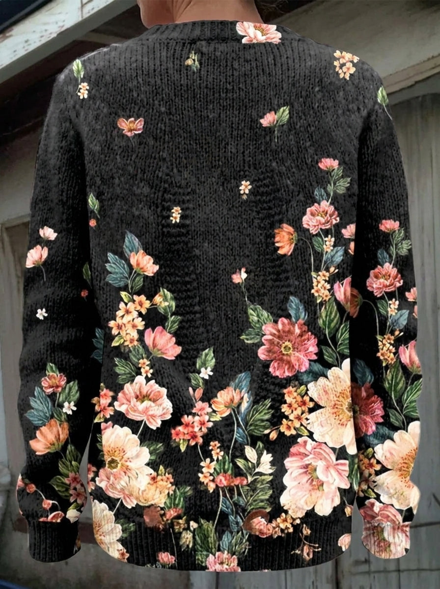 Kivara | Cárdigan de Punto Vintage, Botánico sobre Negro