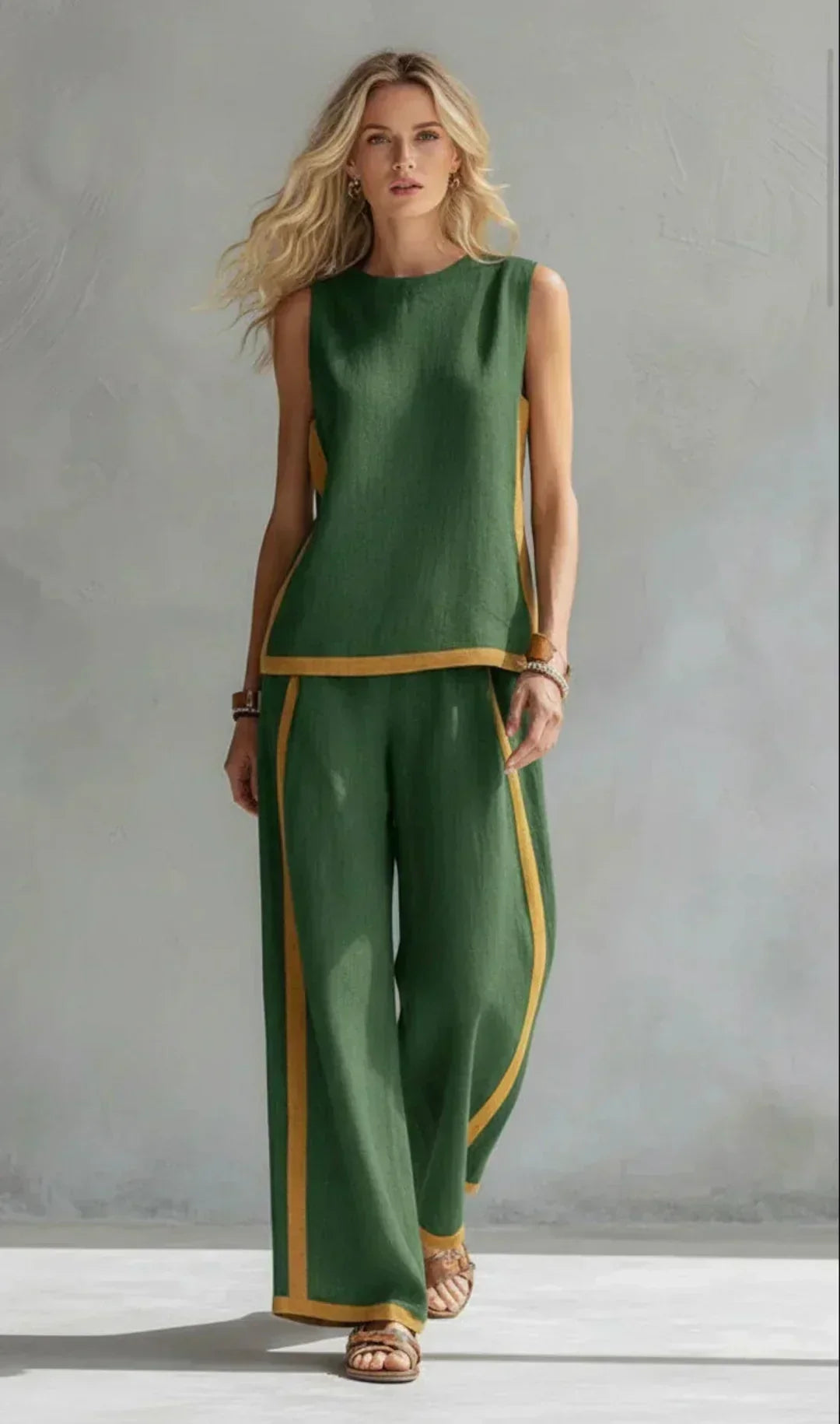 Úrsula | Conjunto de chaleco y pantalón chic y casual con acabados bicolor