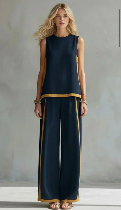 Úrsula | Conjunto de chaleco y pantalón chic y casual con acabados bicolor