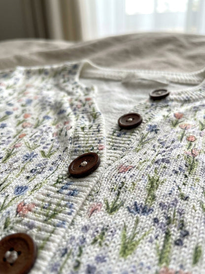 Ivadelle | Cárdigan de Punto Vintage, Jardín en Crudo, Malva y Salvia
