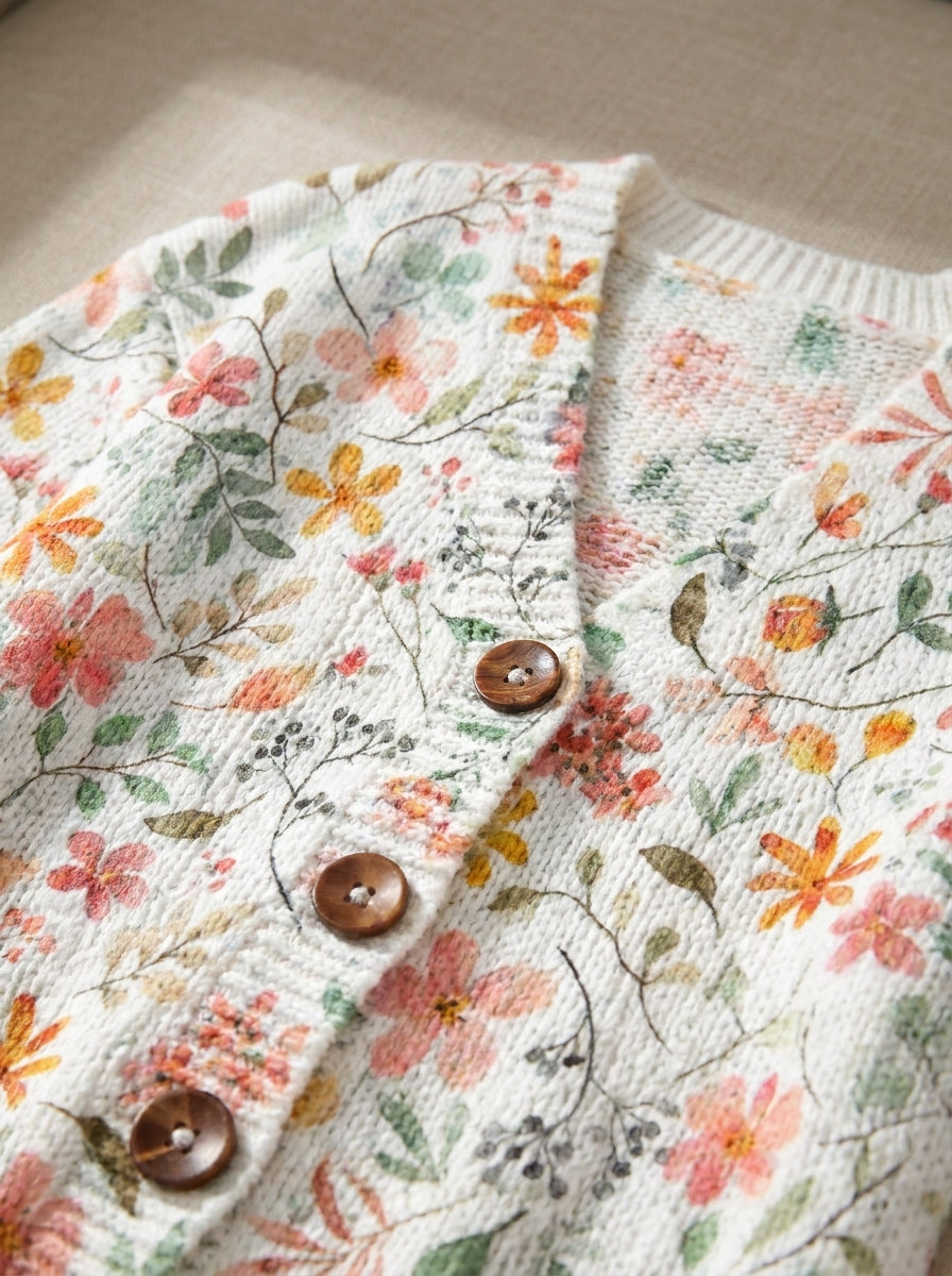 Greta | Cárdigan de Punto Vintage, Acuarela Rosa y Salvia