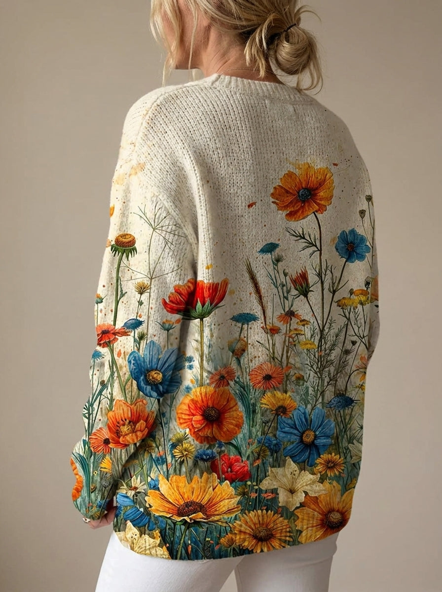 Tansy | Cárdigan de Punto Vintage, Flores Silvestres Multicolor