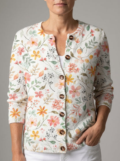 Greta | Cárdigan de Punto Vintage, Acuarela Rosa y Salvia