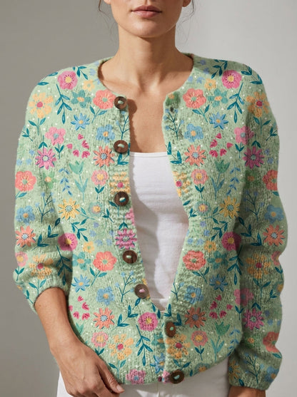 Foxfield | Cárdigan de Punto Vintage, Floral Pastel