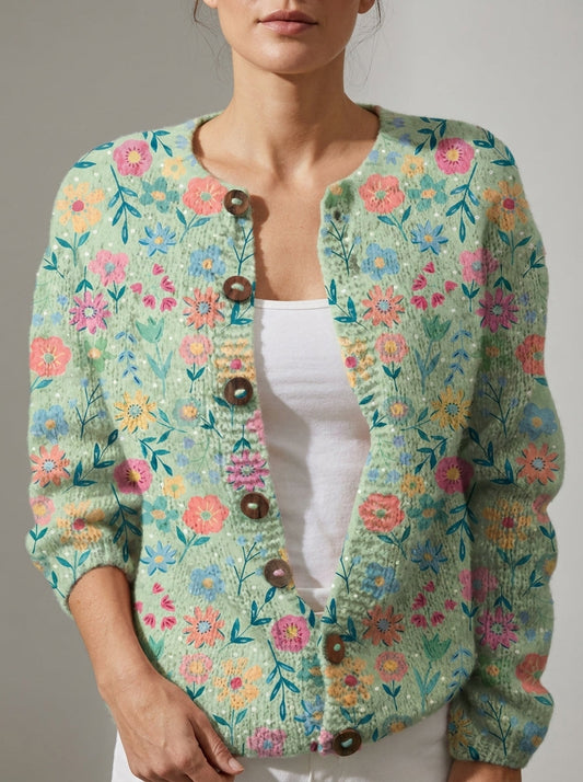 Foxfield | Cárdigan de Punto Vintage, Floral Pastel
