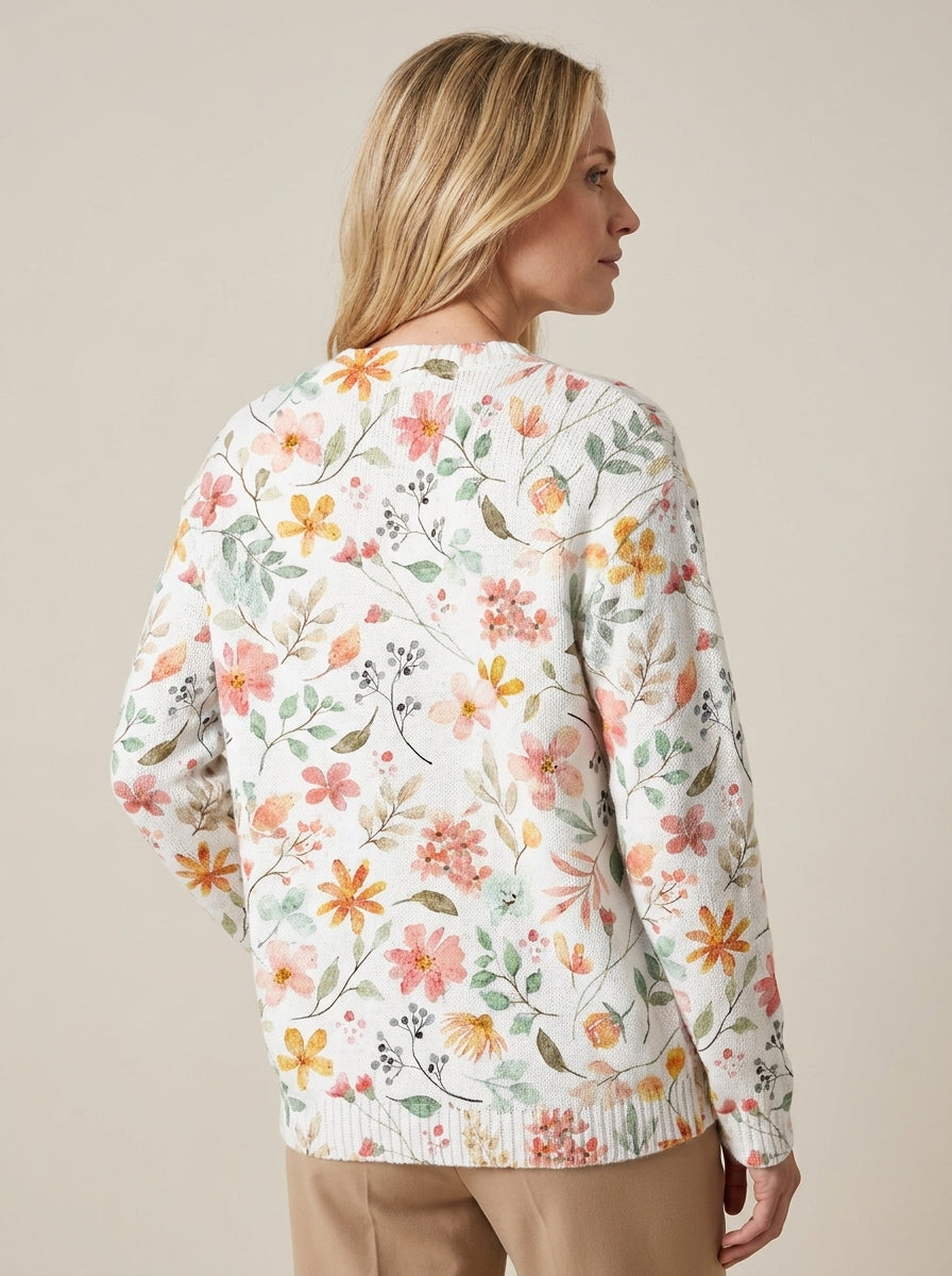 Greta | Cárdigan de Punto Vintage, Acuarela Rosa y Salvia
