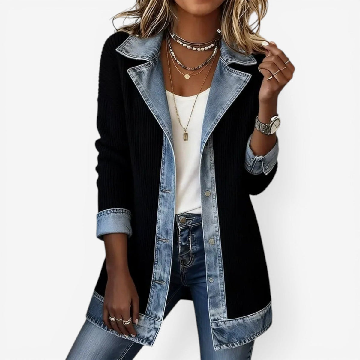 Emilia | Chaqueta en Denim Mixto, Blanco