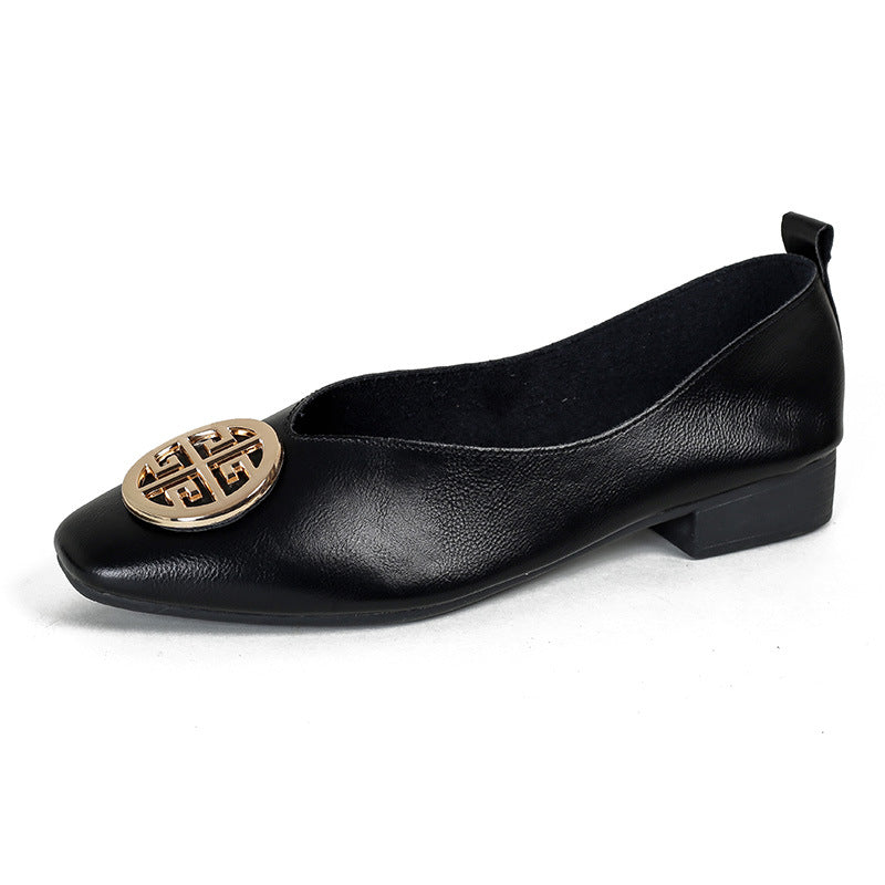 Orchard | Bailarinas de Piel Punta Cuadrada, Negro Ébano