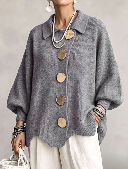 Isadora | Cárdigan Oversize de Botones Metálicos, Azul Marino