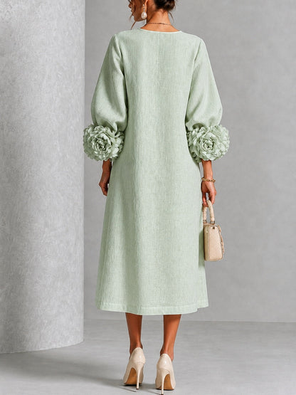 Vestido Midi Floral con Botones y Mangas Extravagantes