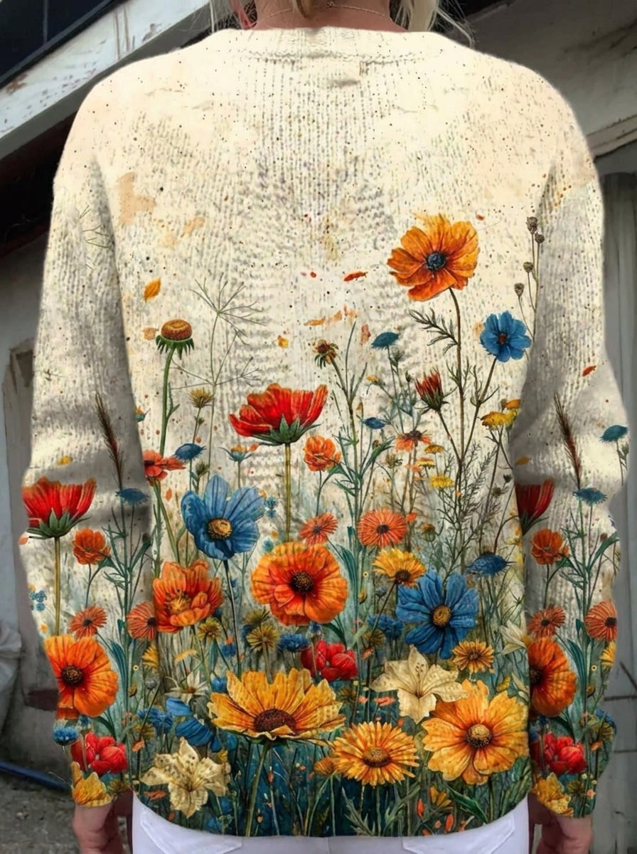 Tansy | Cárdigan de Punto Vintage, Flores Silvestres Multicolor