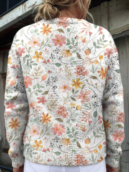 Greta | Cárdigan de Punto Vintage, Acuarela Rosa y Salvia
