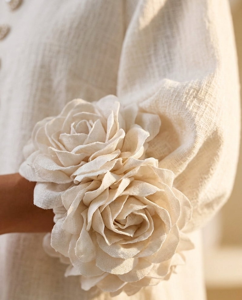 Vestido Midi Floral con Botones y Mangas Extravagantes