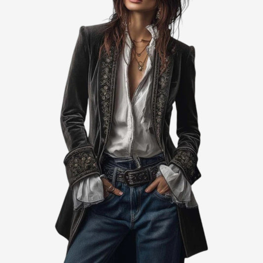 Ramousse | Blazer de Terciopelo Bordado, Camel