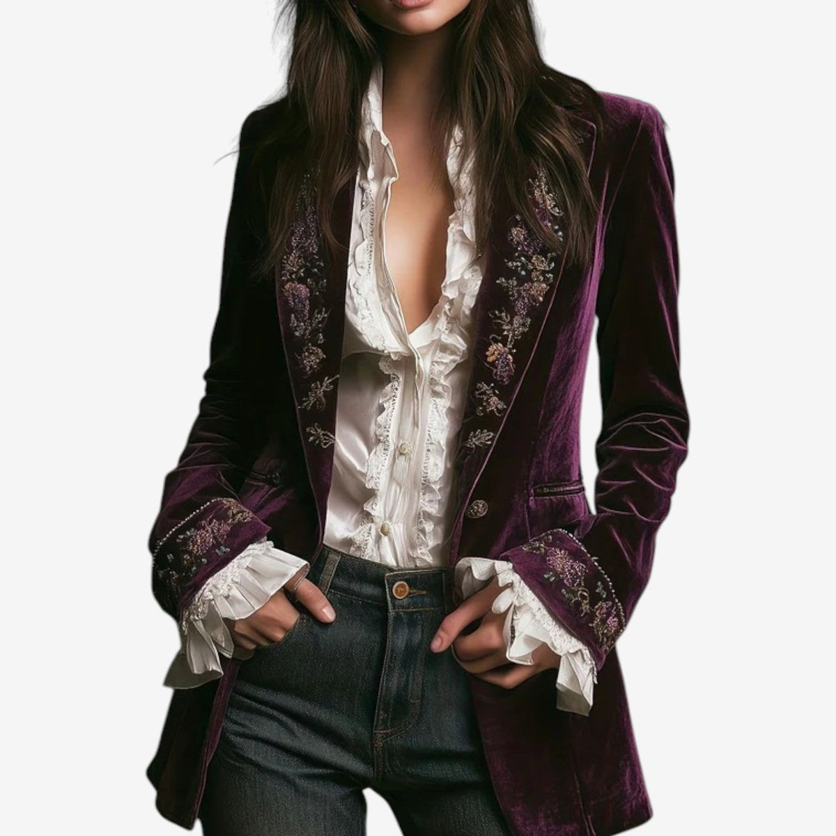 Ramousse | Blazer de Terciopelo Bordado, Camel