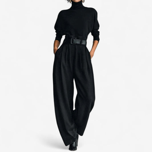 Doris | Mono de Cuello Alto y Pierna Ancha, Negro