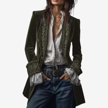 Ramousse | Blazer de Terciopelo Bordado, Azul Marino