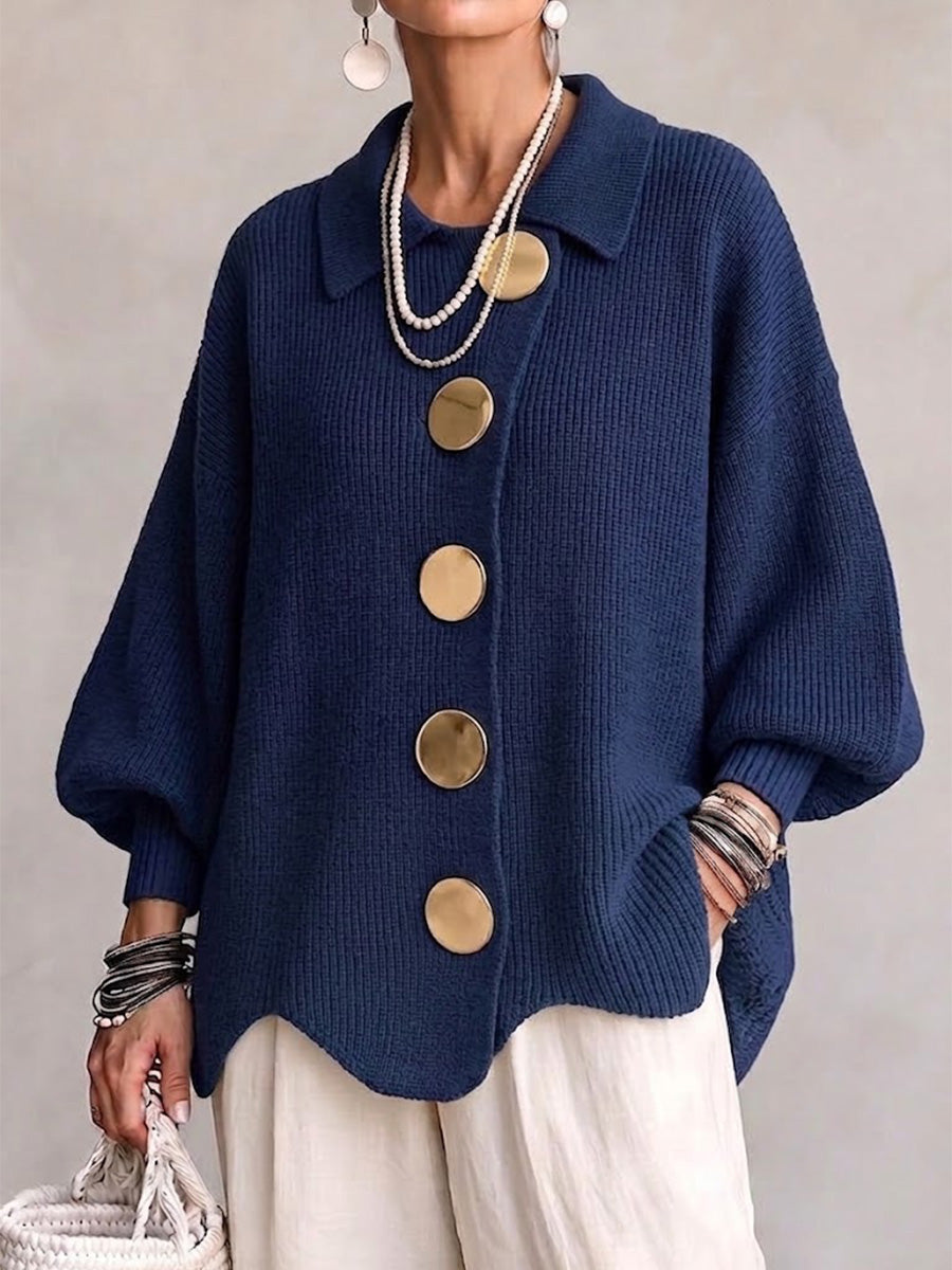 Isadora | Cárdigan Oversize de Botones Metálicos, Azul Marino