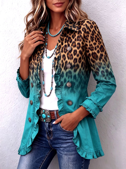 Elisa | Chaqueta de Volantes, Leopardo a Turquesa